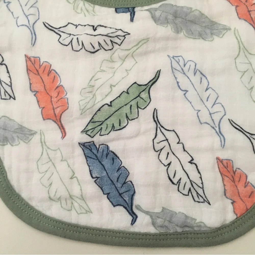 NEW aden + anais Cotton Muslin Snap Bibs Dinosaur and Leaf Prints Set of 3